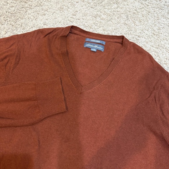 Eddie Bauer Other - Eddie Bauer Sweater Mens 2XL Brown Cotton Cashmere V Neck Knit Pullover Classic